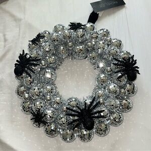 15" Glam Halloween DISCO BALL Spider Wreath by Rachel Zoe NEW
